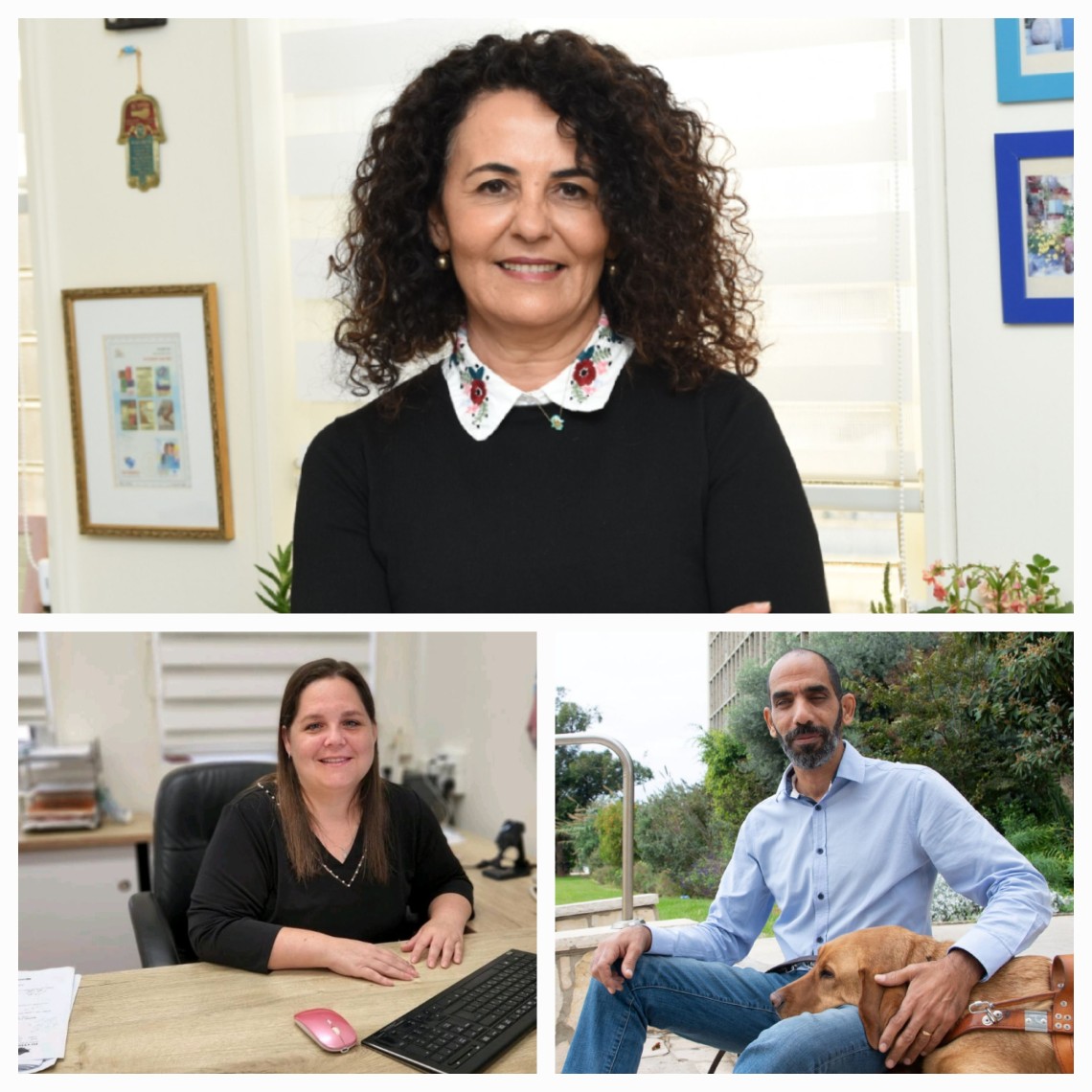 בתמונה העליונה - אירית פוריין-ויצמן, מטה מימין - גיא שמחי, מטה משמאל - אפרת כהן. קרדיט דוברות ההסתדרות