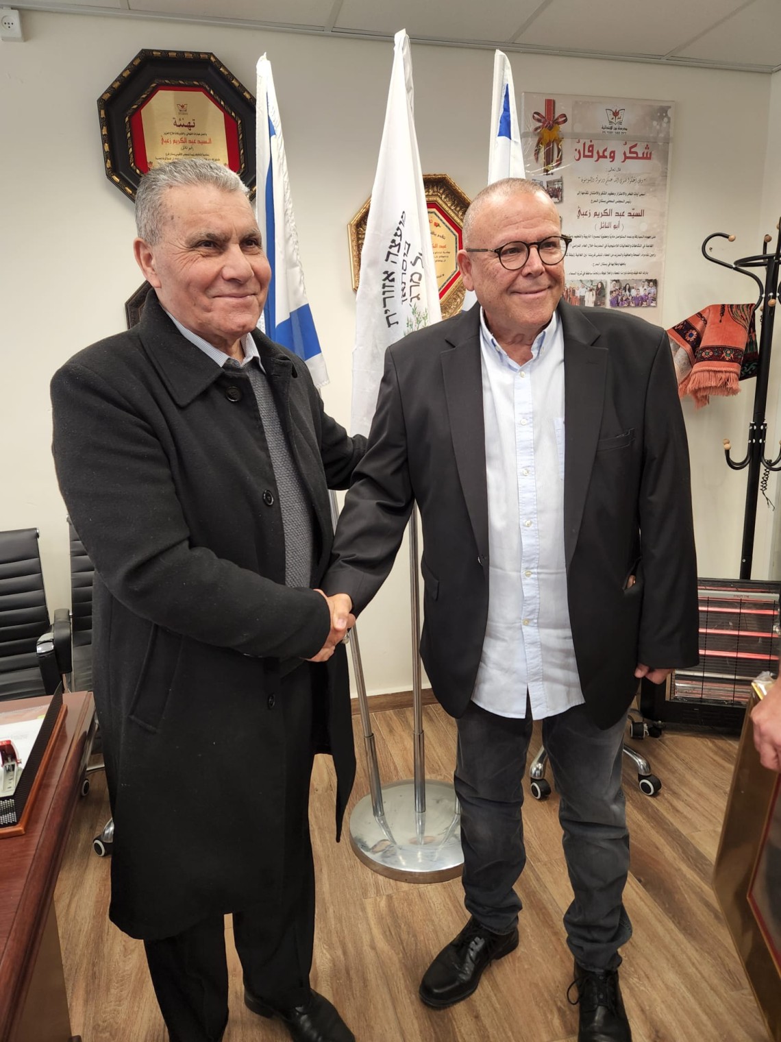 יו"ר ההסתדרות ארנון בר-דוד ויו"ר מועצה אזורית בוסתן אל מרג' עבאד אל-כרים זועבי